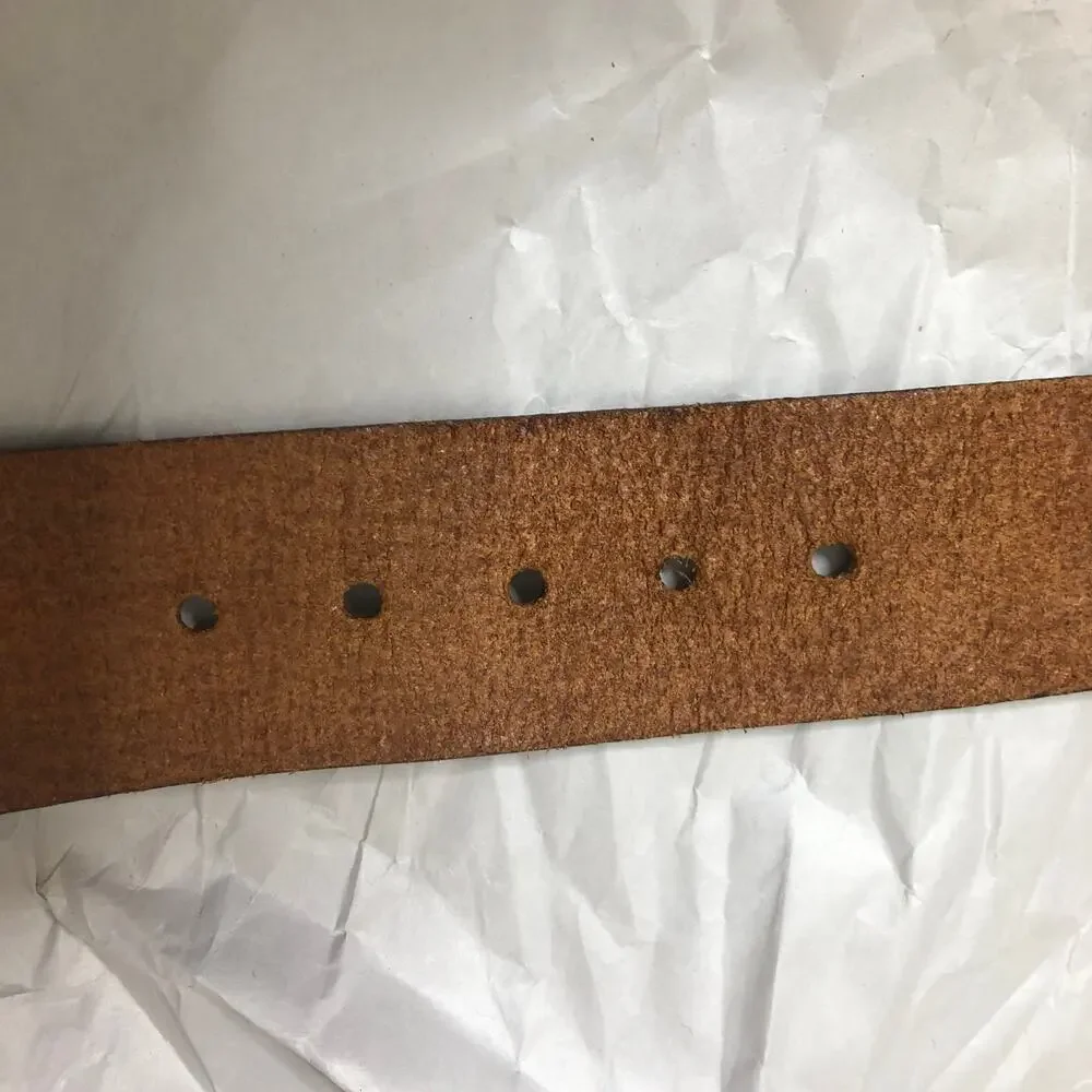 Leather Belt Brown Engraved Floral Vine Wide Italian Leather Medium